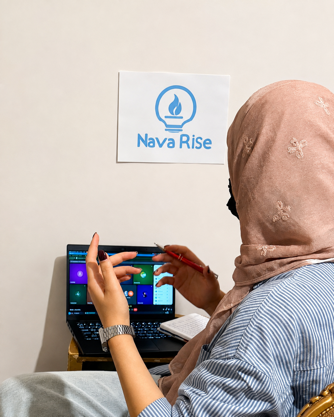 A NavaRise learner taking part in an online class